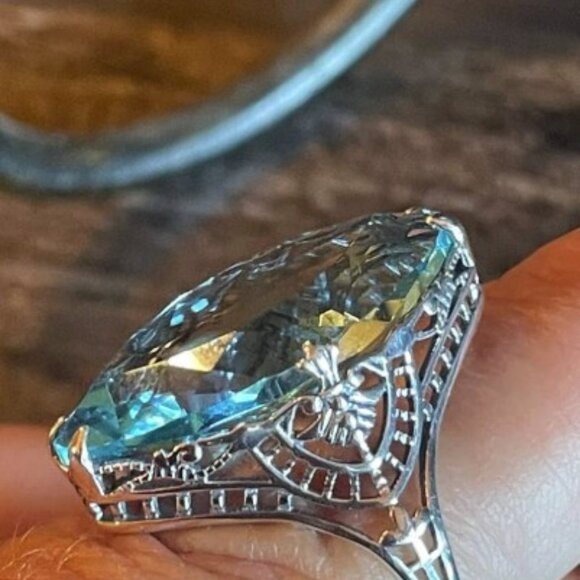 Gorgeous Art Deco .925 Sterling Aquamarine Ring  Ladies Size 7 - Picture 5 of 5